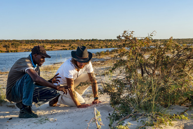 Picture guided walk at Chobe River Camp of Caprivi in Namibia