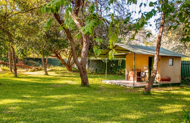 Private ablutions at campsite at Zambezi Mubala Camp Caprivi Namibia